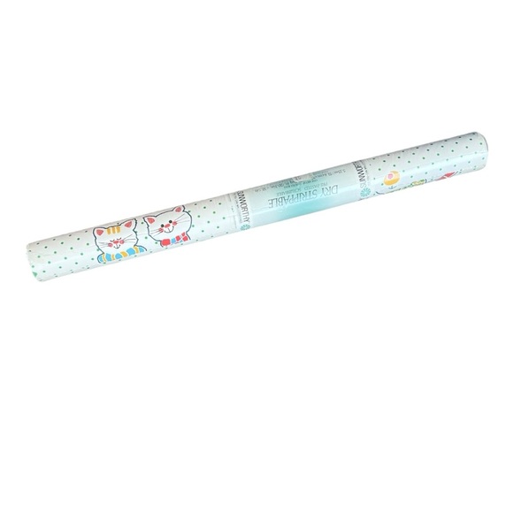 Vintage Cat Kitty Wallpaper Double Roll Polka Dots Flowers Kitschy Sunworthy NOS - Picture 2 of 8